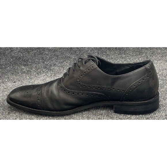 Johnson & Murphy Shoes Men’s Size 9.5 Black Cap Toe Oxford Half Brogue Saddle - Picture 4 of 13